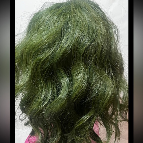 Short Bob Wig with Bangs for Women Wigs Synthetic - Green - Picture 2 of 8